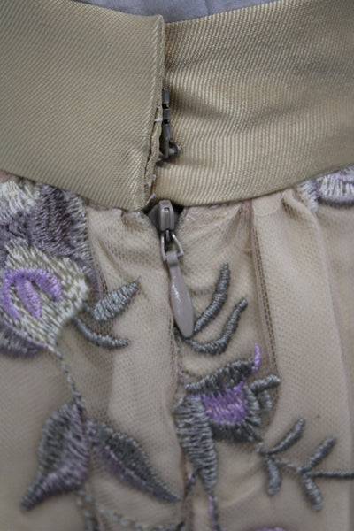Belle Badgley Mischka Womens Maxi Floral Mesh Skirt Beige Hook & Eye Size 4