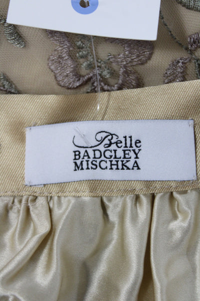 Belle Badgley Mischka Womens Maxi Floral Mesh Skirt Beige Hook & Eye Size 4