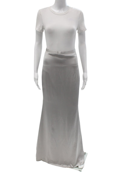 Badgley Mischka Women Silver Satin Maxi Skirt Hook & Eye Size 4