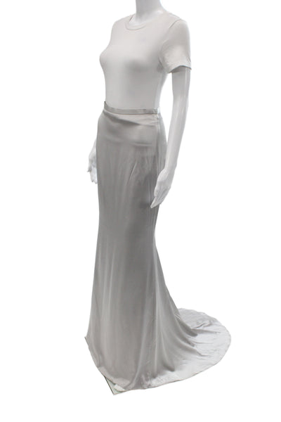 Badgley Mischka Women Silver Satin Maxi Skirt Hook & Eye Size 4
