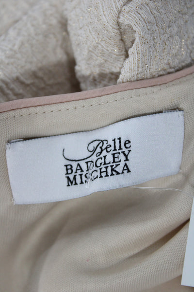 Belle Badgley Mischka Womens Cropped Blouse Beige 3/4 Sleeve Zip Poly Size 4