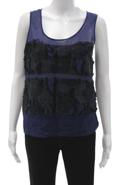 Badgley Mischka Womens Camisole Blue Silk Scoop Neck Sleeveless Size 4