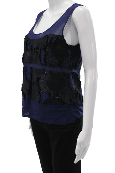 Badgley Mischka Womens Camisole Blue Silk Scoop Neck Sleeveless Size 4