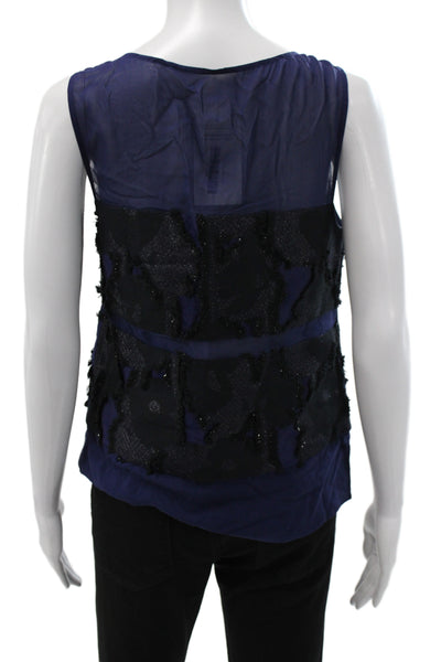 Badgley Mischka Womens Camisole Blue Silk Scoop Neck Sleeveless Size 4