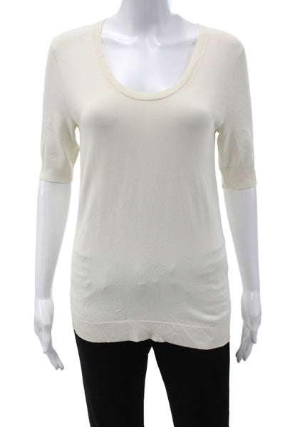 Badgley Mischka Womens Pullover Scoop Neck Short Sleeve Ivory Size 4