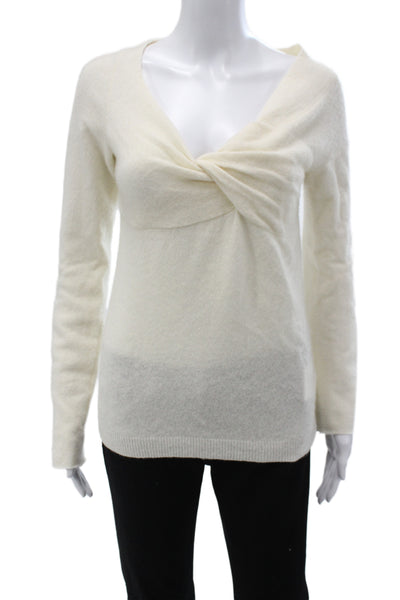 Helmut Lang Women Pullover Ivory V-Neck Long Sleeve Wool Size S