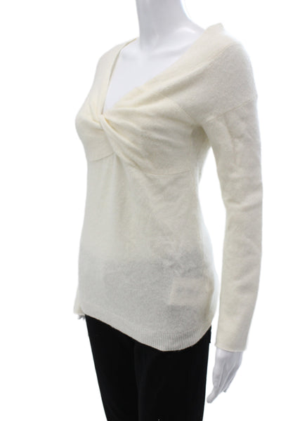 Helmut Lang Women Pullover Ivory V-Neck Long Sleeve Wool Size S
