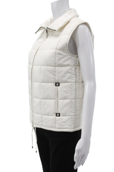 Chanel Womens Quilted White Vest Zip 60% Polyurethane Sleeveless Size 40