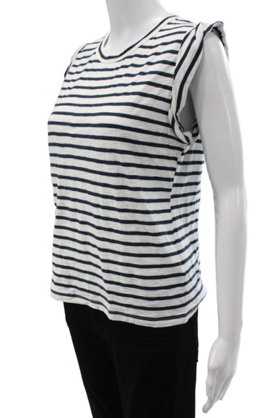Veronica Beard Women Black Striped Pima Cotton Crew Neck Sleeveless Tee Size XS
