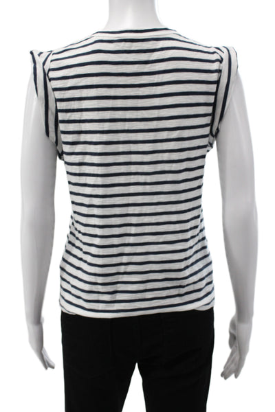 Veronica Beard Women Black Striped Pima Cotton Crew Neck Sleeveless Tee Size XS