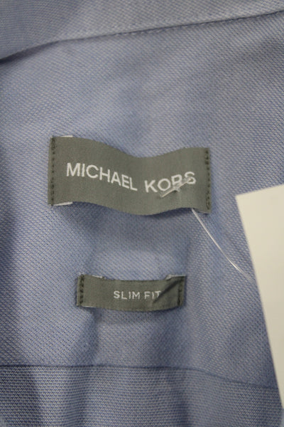 Michael Kors Mens Collar Slim Fit Long Sleeve Button Down Shirt Blue Size S