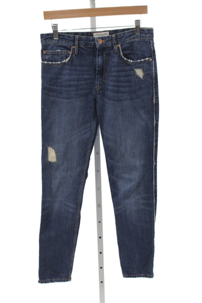Isabel Marant Etoile Women Straight Jeans Distressed High Rise Blue Size 36
