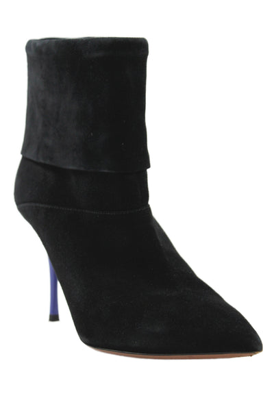 Aquazzura Womens Suede Pointed Toe High Heels Folded Ankle Boots Black Sz 9