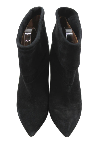 Aquazzura Womens Suede Pointed Toe High Heels Folded Ankle Boots Black Sz 9