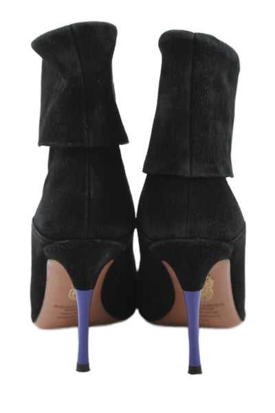 Aquazzura Womens Suede Pointed Toe High Heels Folded Ankle Boots Black Sz 9