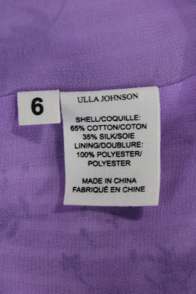 Ulla Johnson Women Tunic Blouse Purple One Shoulder Long Sleeve Cotton Size 6