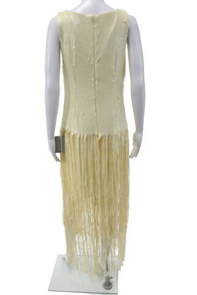 Jewel Badgley Mischka Women Ivory Sleeveless Scoop Neck Shift Dress Zip Size 10