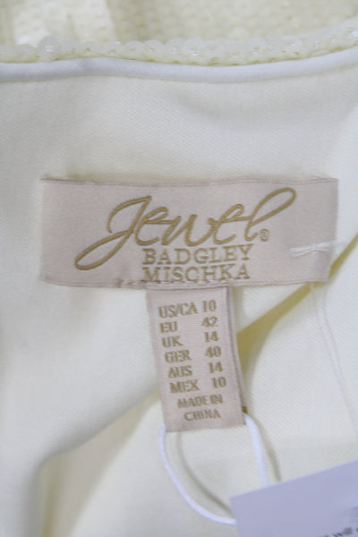 Jewel Badgley Mischka Women Ivory Sleeveless Scoop Neck Shift Dress Zip Size 10