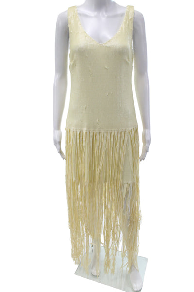 Jewel Badgley Mischka Women Ivory V-Neck Sleeveless Shift Dress Size 6