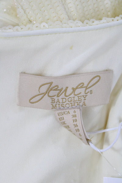 Jewel Badgley Mischka Women Ivory V-Neck Sleeveless Shift Dress Size 6