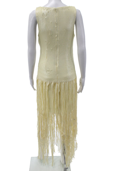 Jewel Badgley Mischka Women Sheath Dress Ivory V-Neck Long Zip Size 2
