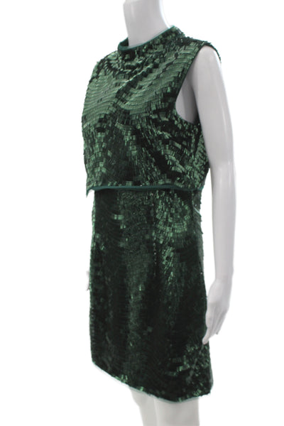 Jewel Badgley Mischka Women Green Beaded Shift Dress Sleeveless Size 6