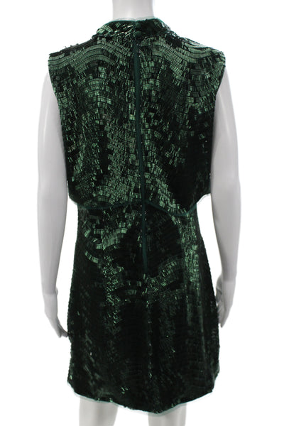 Jewel Badgley Mischka Women Green Beaded Shift Dress Sleeveless Size 6