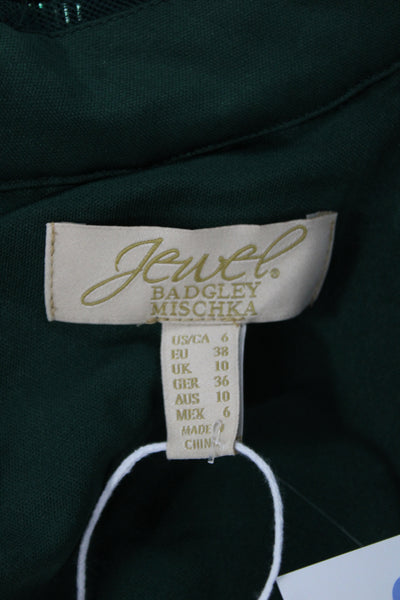 Jewel Badgley Mischka Women Green Beaded Shift Dress Sleeveless Size 6