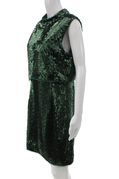 Jewel Badgley Mischka Women Green Shift Dress High Neck Sleeveless Size 10