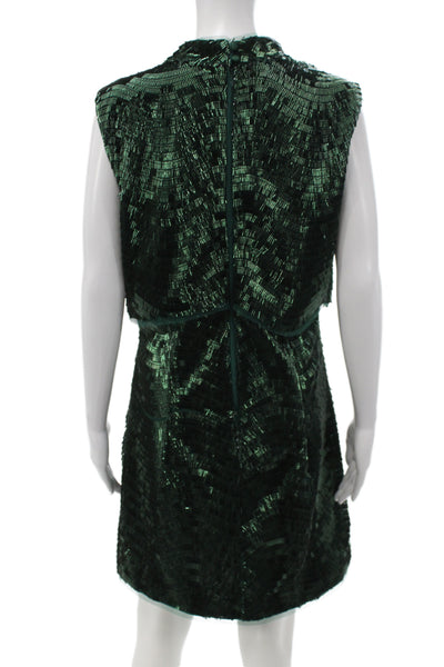 Jewel Badgley Mischka Women Green Shift Dress High Neck Sleeveless Size 10