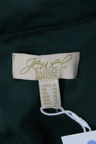 Jewel Badgley Mischka Women Green Shift Dress High Neck Sleeveless Size 10