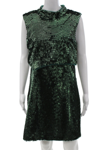 Jewel Badgley Mischka Womens Shift Dress Green High Neck Cocktail Size 8