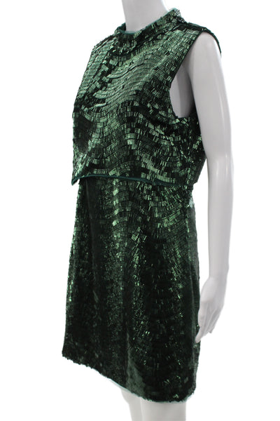 Jewel Badgley Mischka Womens Shift Dress Green High Neck Cocktail Size 8