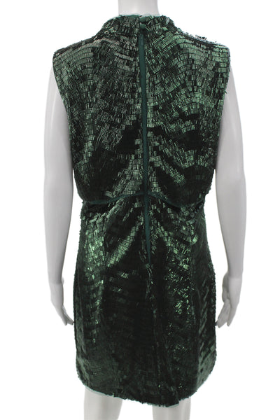Jewel Badgley Mischka Womens Shift Dress Green High Neck Cocktail Size 8