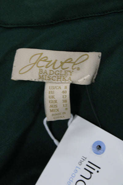Jewel Badgley Mischka Womens Shift Dress Green High Neck Cocktail Size 8