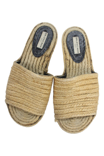Balenciaga Woman's Open Toe Roped Sole Rafia Slide Sandals Size 6