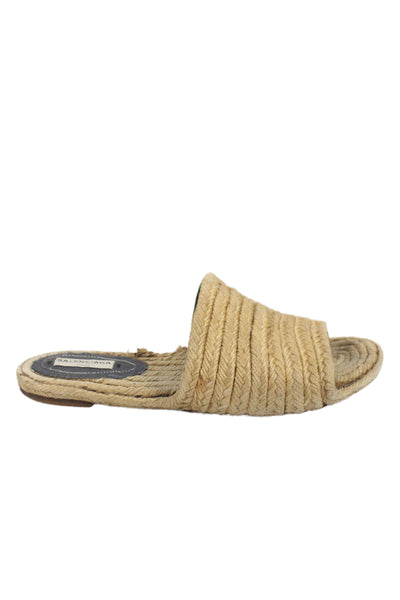 Balenciaga Woman's Open Toe Roped Sole Rafia Slide Sandals Size 6