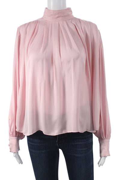 Alice + Olivia Women Tunic Blouse High Neck Long Sleeve Pink Viscose Size S