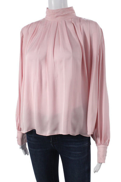Alice + Olivia Women Tunic Blouse High Neck Long Sleeve Pink Viscose Size S