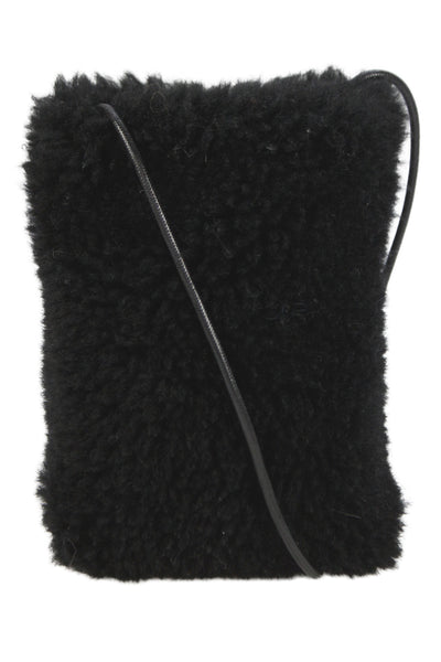 Natures Collection Womens One Strap Open Top Shearling Crossbody Handbag Black