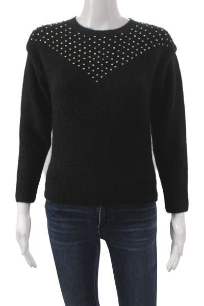 Retrofete Womens Studded Black Mohair Pullover Crewneck Long Sleeve Size S