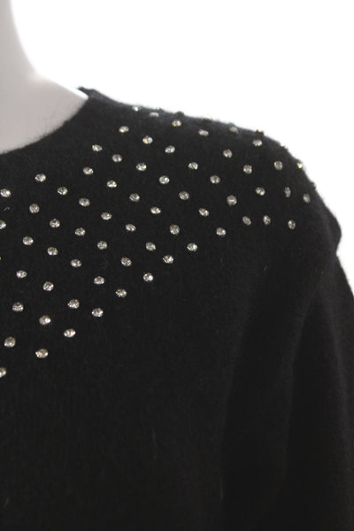 Retrofete Womens Studded Black Mohair Pullover Crewneck Long Sleeve Size S