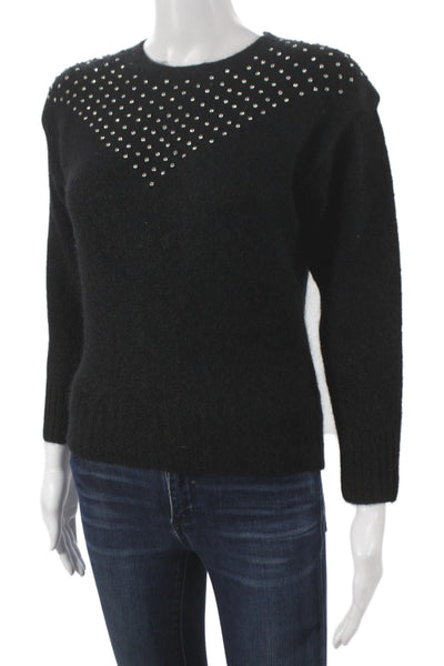 Retrofete Womens Studded Black Mohair Pullover Crewneck Long Sleeve Size S