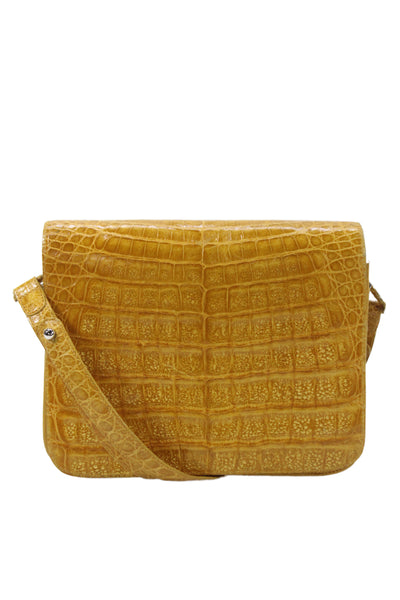 Nancy Gonzalez Womens Single Strap Crocodile Skin Flap Shoulder Handbag Brown