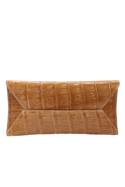 John Cole Womens Crocodile Skin Envelope Clutch Handabg Brown