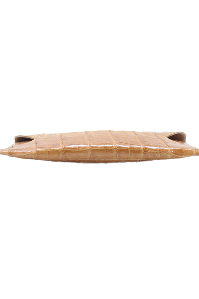 John Cole Womens Crocodile Skin Envelope Clutch Handabg Brown