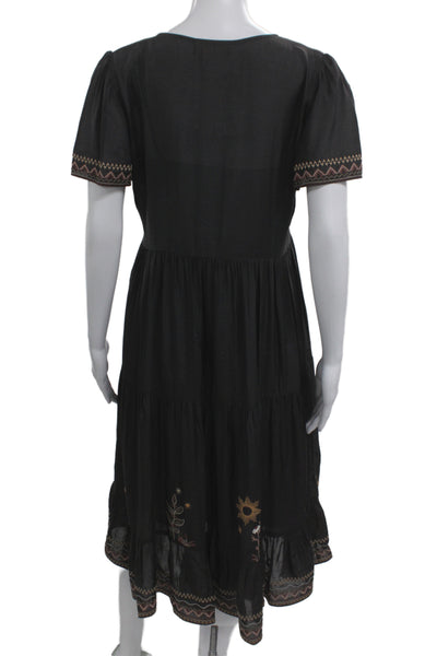 Johnny Was Women Shift Dress Black Floral Short Sleeve Boho Size XS