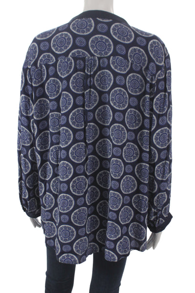 Michael Michael Kors Womens Tunic Blue V-Neck Geometric Long Sleeve Size XL