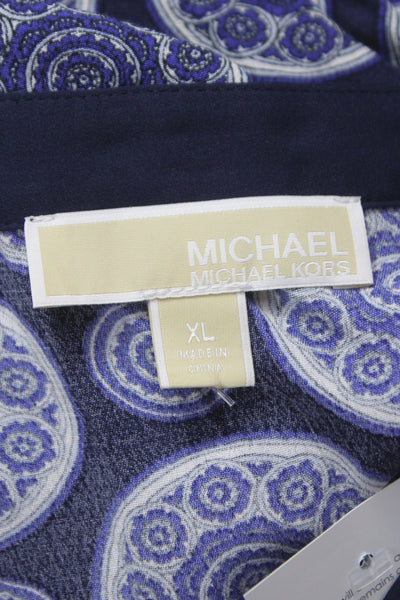 Michael Michael Kors Womens Tunic Blue V-Neck Geometric Long Sleeve Size XL
