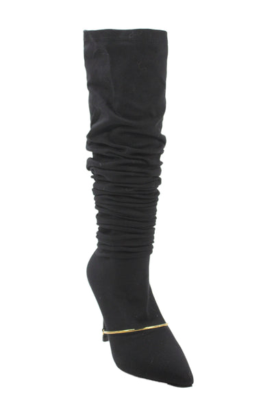 Givenchy Womens Gold-Tone Embellished Over Knee High Boots Shoes Black Sz 6.5